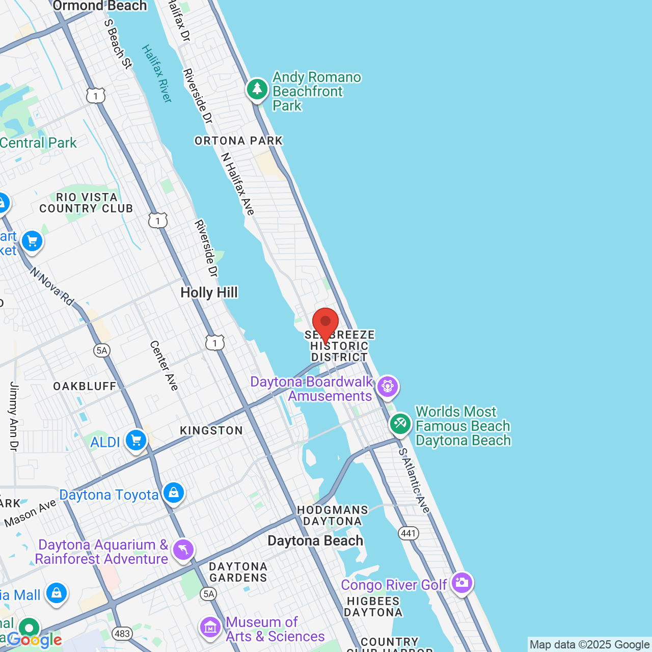 Google map image of our location in 701 N Peninsula Dr Daytona Beach, FL