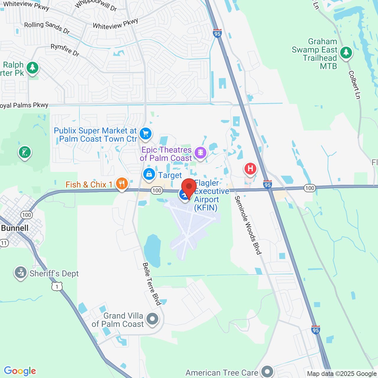 Google map image of our location in 145 Airport Rd Palm Coast, FL